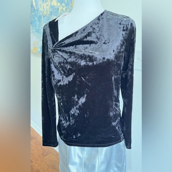 Calvin Klein Women's Black Twist Tie long Sleeve Velvet Top, Size S - Picture 5 of 5
